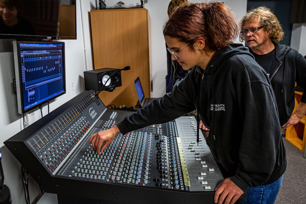 A Sound Master student with Yogi using the ASP4816 from Audient Photo by: Ferenc Molnár